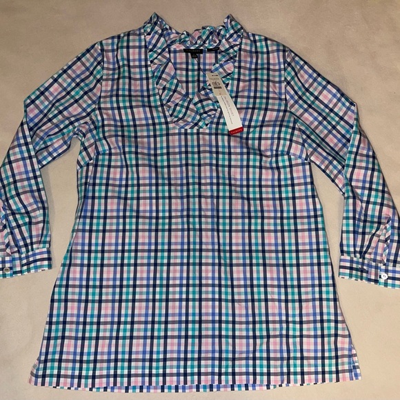 Talbots Multicolor Ruffle Neck Top - Picture 1 of 11